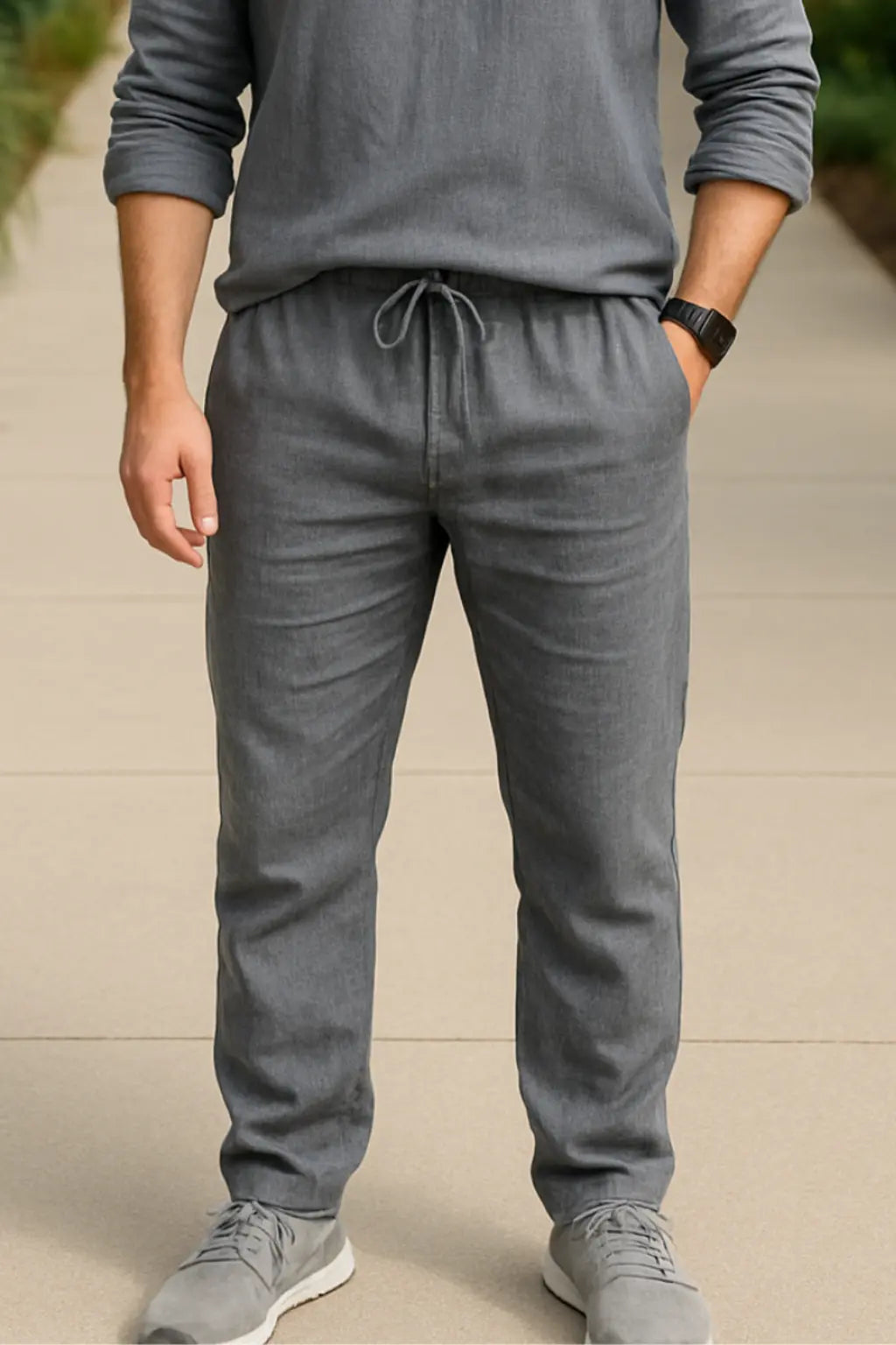 Linnen Herenbroek, Zomerse Ademende Casual Broek, Effen Kleur, Elastische Taille VIQA VIQA© NEDERLANDGrijs / 2XL