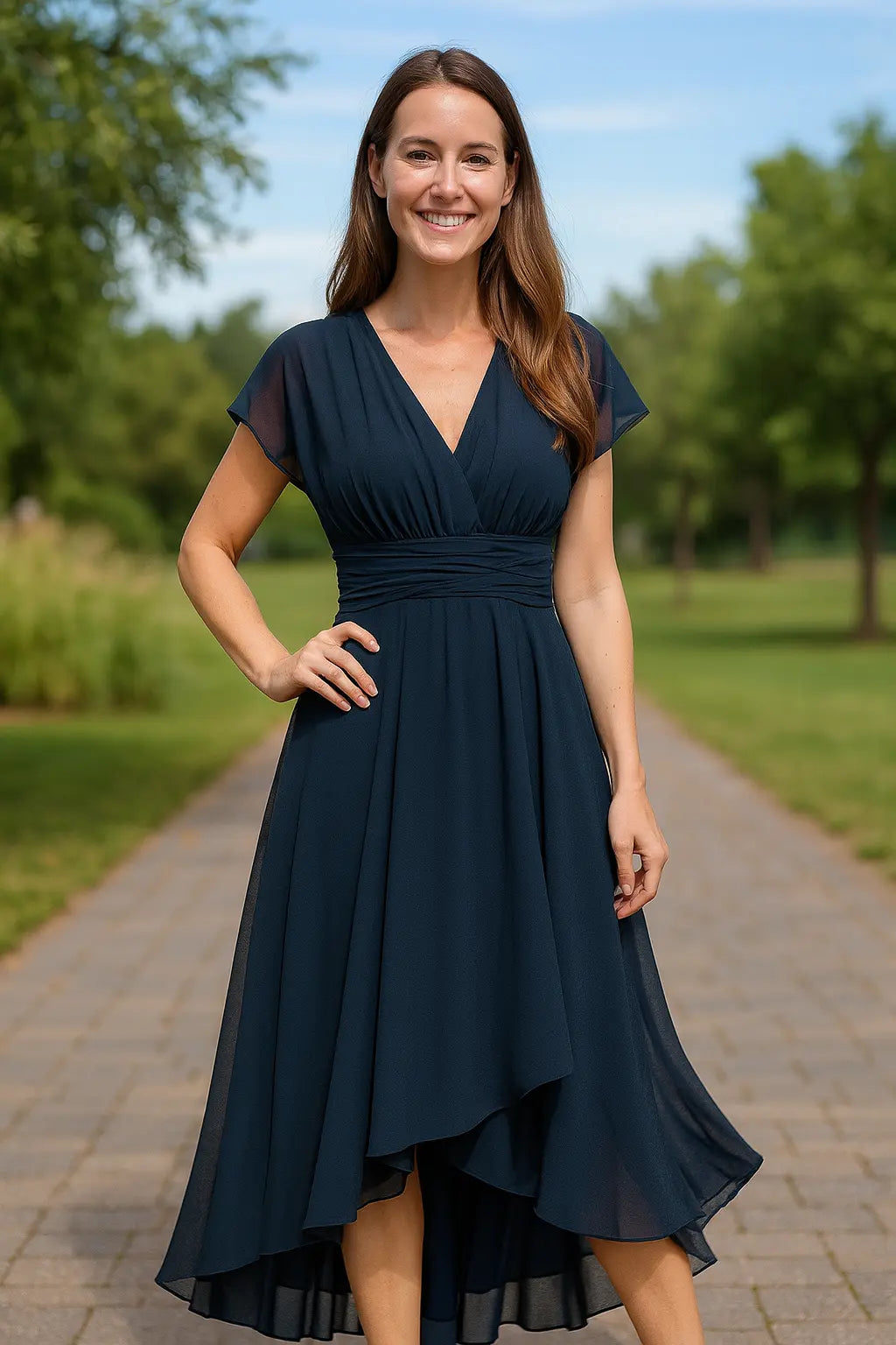 Dames Zomer Chiffon Maxi-jurk, V-Hals Hoge Taille Los Fit Elegante Lange Jurk | VIQA VIQA© NEDERLAND