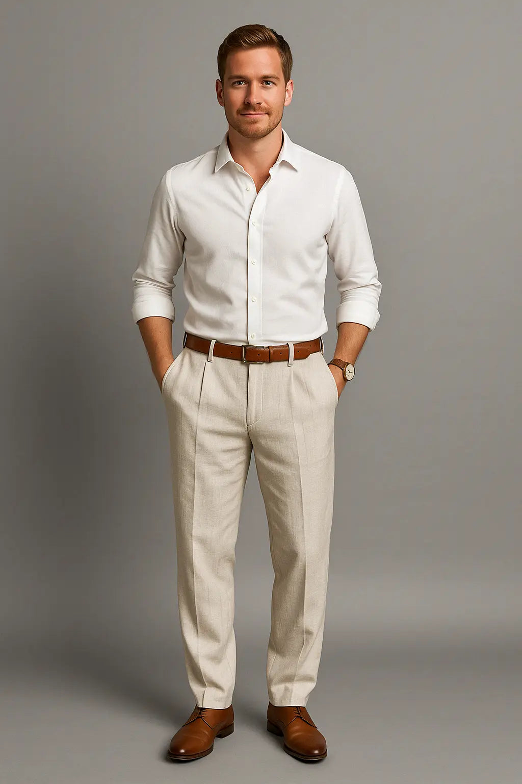 Mason Heren Broek Linnen Katoen Zakenbroek VIQA© NEDERLANDWit-2XL