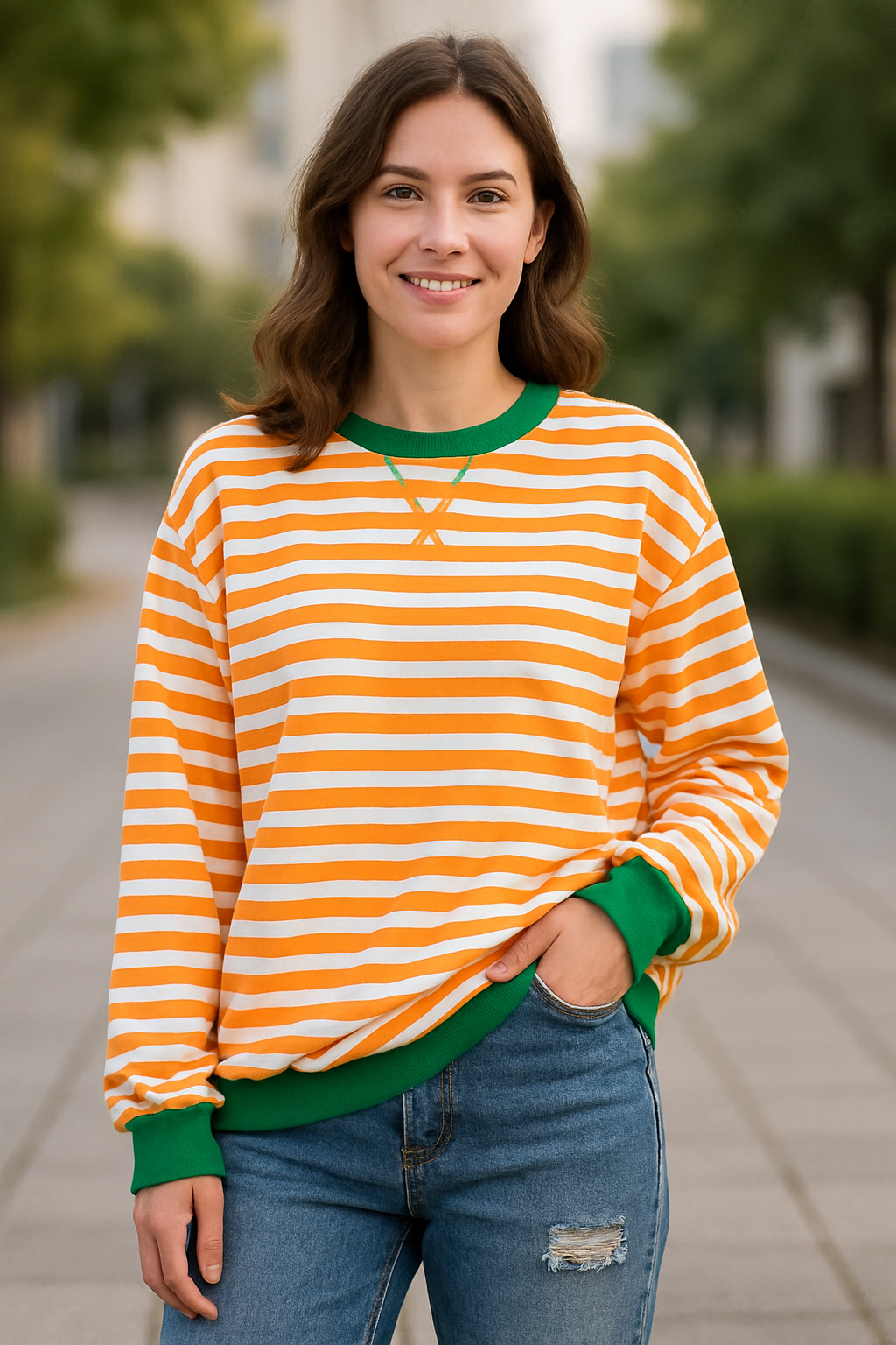 Gestreepte Trui Voor Dames, Losvallende Casual Zachte Ronde Hals Pullover Hoodie, Herfst En Winter Comfort | VIQA VIQA© NEDERLAND