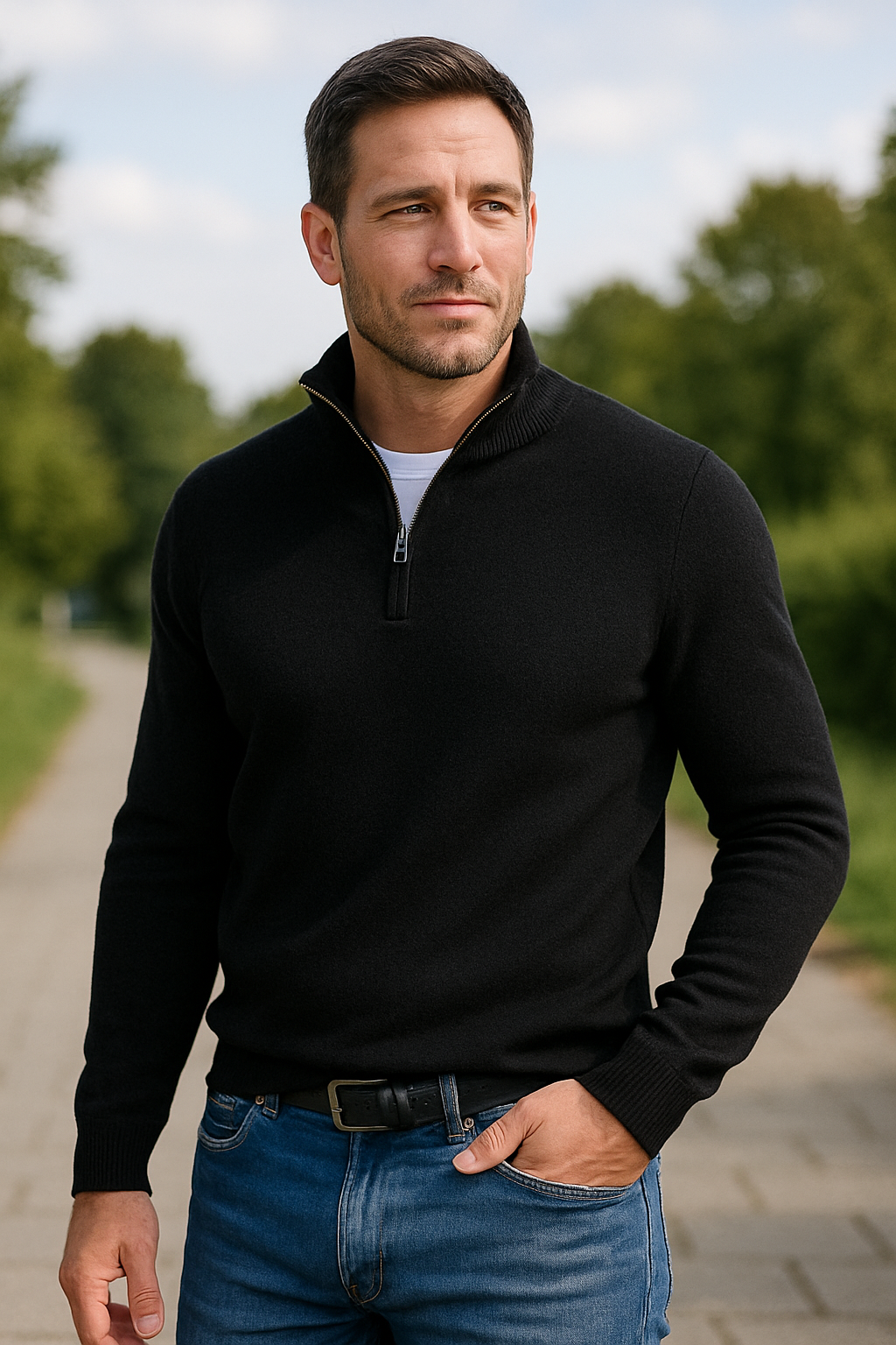 Heren Fleece Trui, V-Hals Lange Mouwen Polo Met Rits , Warme Winter Coltrui | VIQA VIQA© NEDERLAND