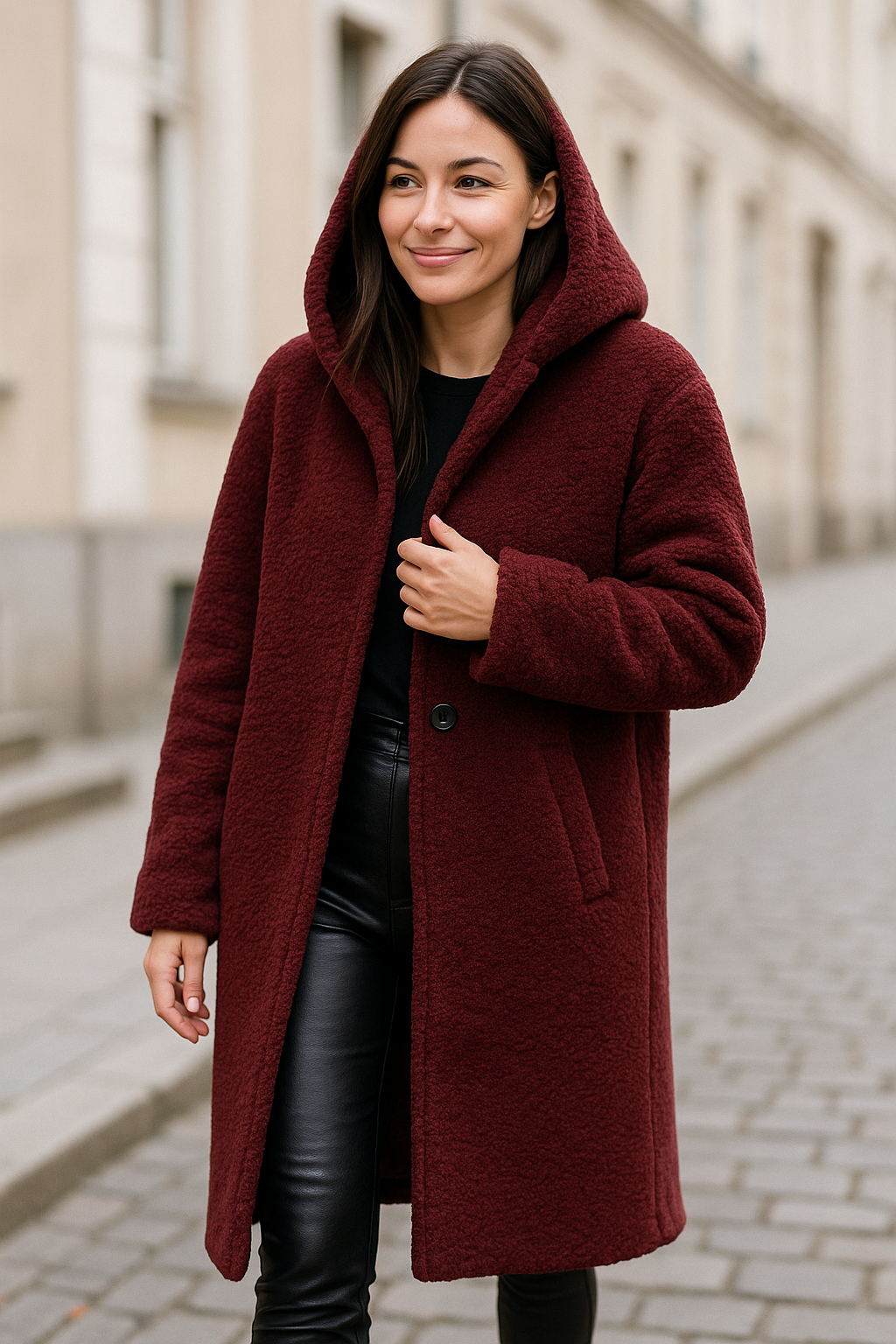 Dames Pluche Jas Met Capuchon, Lange Mouw Eenknoop Winter Warm Jas | VIQA VIQA© NEDERLAND