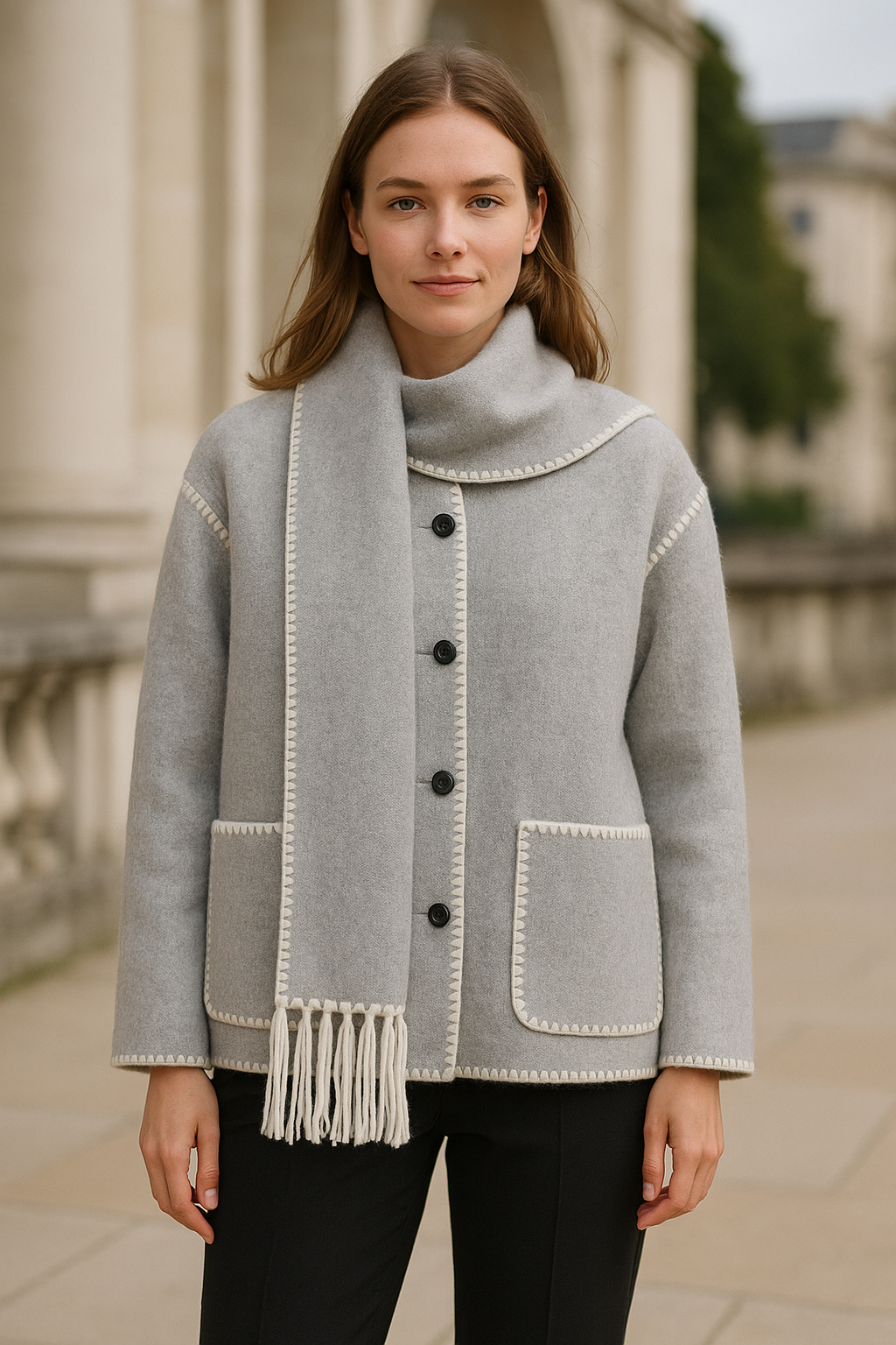 Dames Wollen Jas Met Sjaal Met Kwastjes, Dikke, Losse Pasvorm, Herfst- En Winter Mode | VIQA VIQA© NEDERLAND