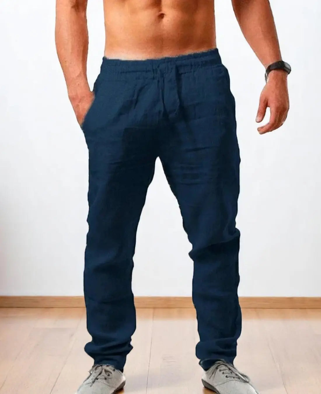 Heren Zomerbroek Katoen Linnen, Lichtgewicht Los Pasvorm, Casual Effen Kleur Broek | VIQA VIQA© NEDERLANDDonkerblauw-2XL