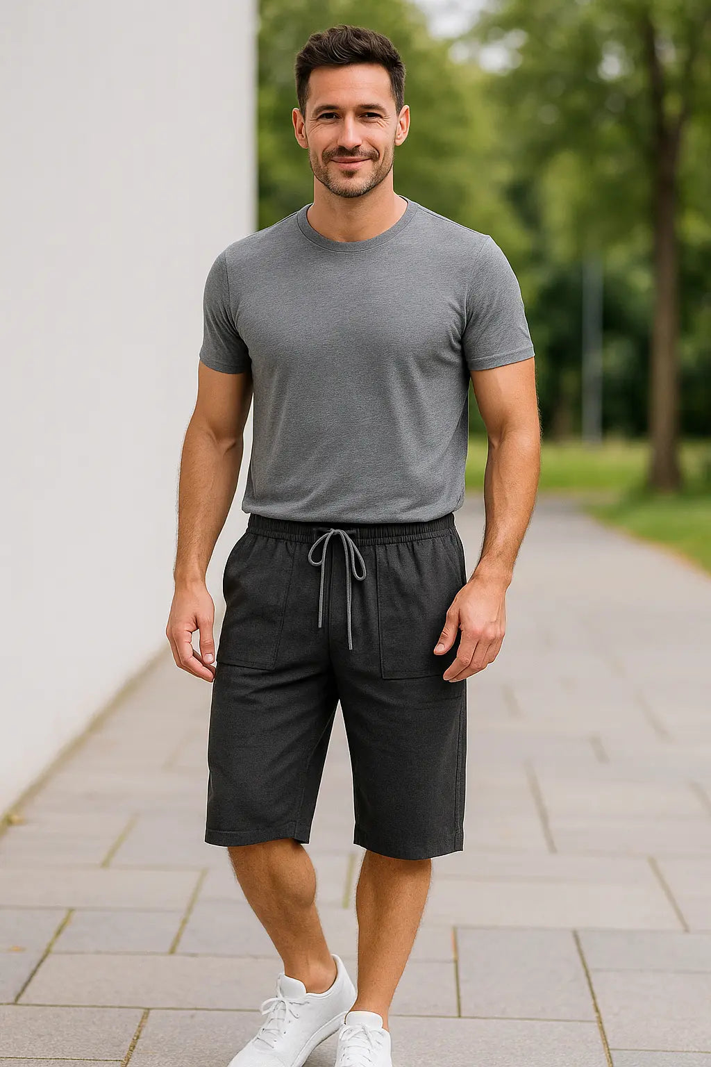 Heren Zomer Vrijetijdsshorts, Katoen Gemengd 3/4 Lengte Los Pasvorm Met Zakken En Koord | VIQA VIQA© NEDERLAND