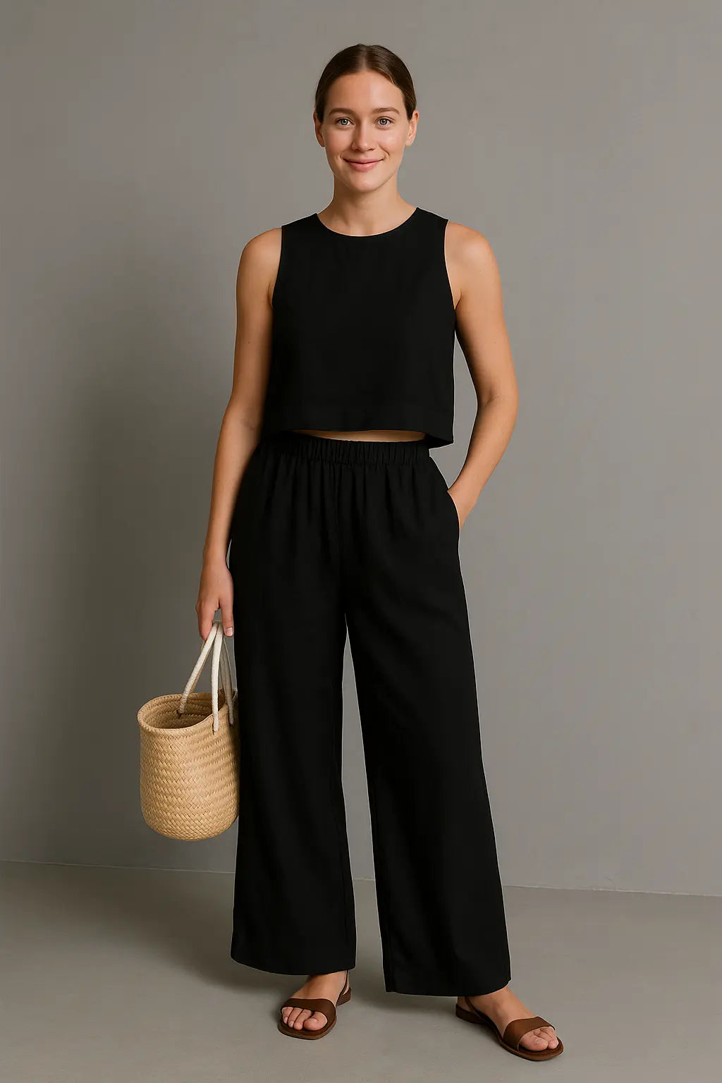 Patricia Dames Zomerse Tweedelige Tanktop En Broek Set VIQA© NEDERLANDZwart-2XL