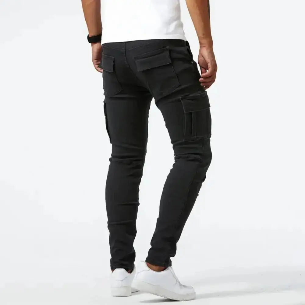 Heren Slim Fit Denim Cargo Jeans Met Meerdere Zakken VIQA© NEDERLAND