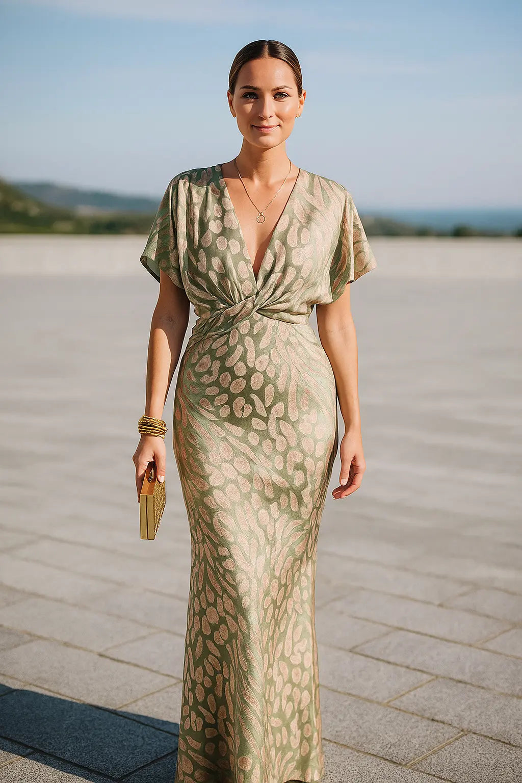 Dames Bodycon Jurk, Sexy V-Hals Jurk Met Print, Korte Mouwen, Gedraaide Taille En Lange Zomerjurk | VIQA VIQA© NEDERLAND