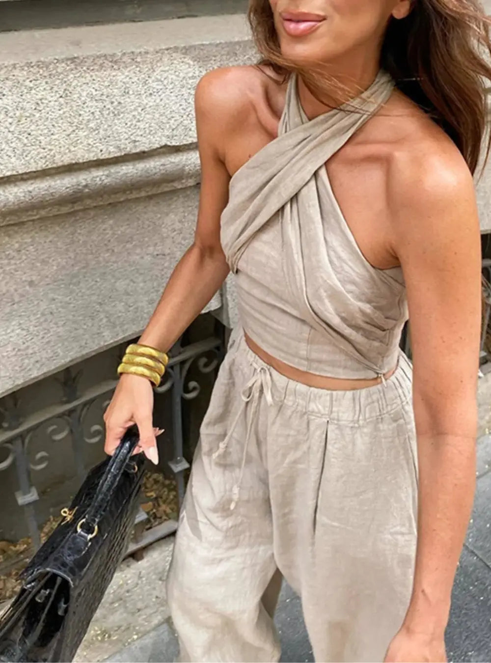 Traci Dames Linen Kruis Tanktop VIQA© NEDERLAND