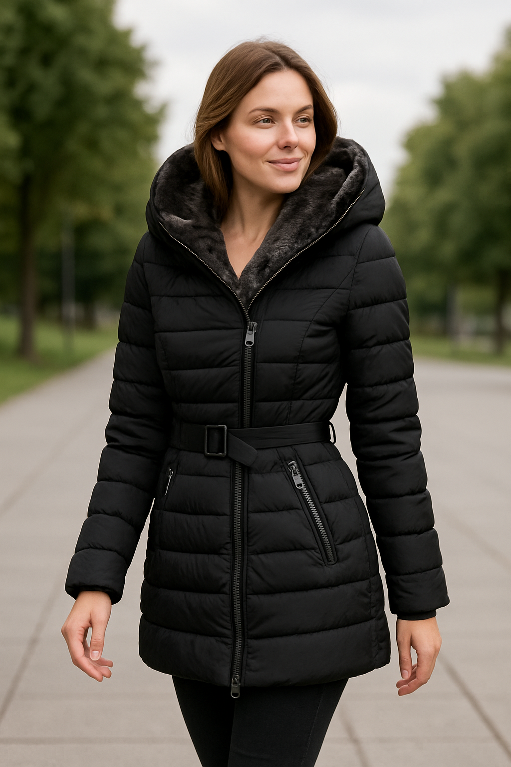 Dameswinterjas met capuchon, dikke lange gewatteerde jas, warme slanke casual herfstbovenkleding | VIQA VIQA© NEDERLAND