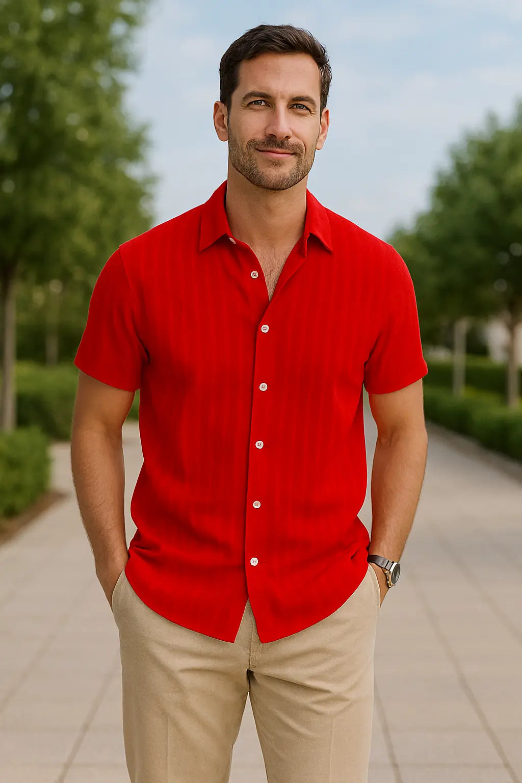 Heren Gestreept Shirt, Korte Mouwen, Losse Pasvorm, Casual Veelkleurige Zomertop | VIQA VIQA© NEDERLAND