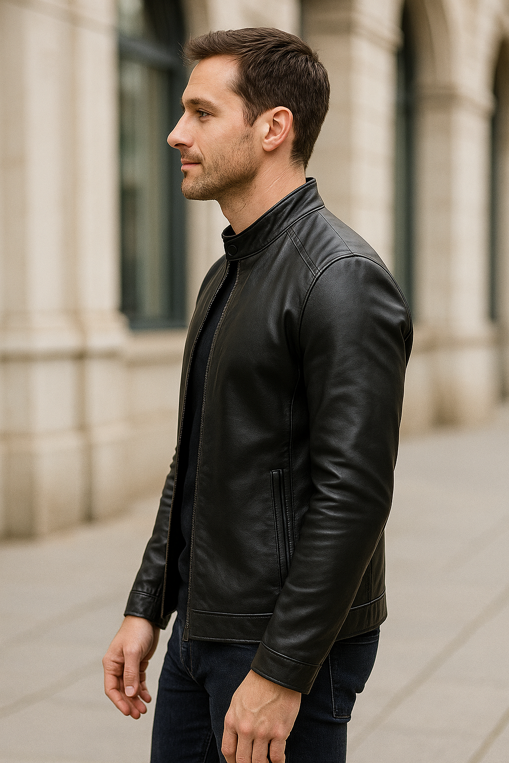 Slim Pasvorm Leren Jas Voor Heren, Motorjas Met Opstaande Kraag, Herfst En Winter Casual Mode | VIQA VIQA© NEDERLAND