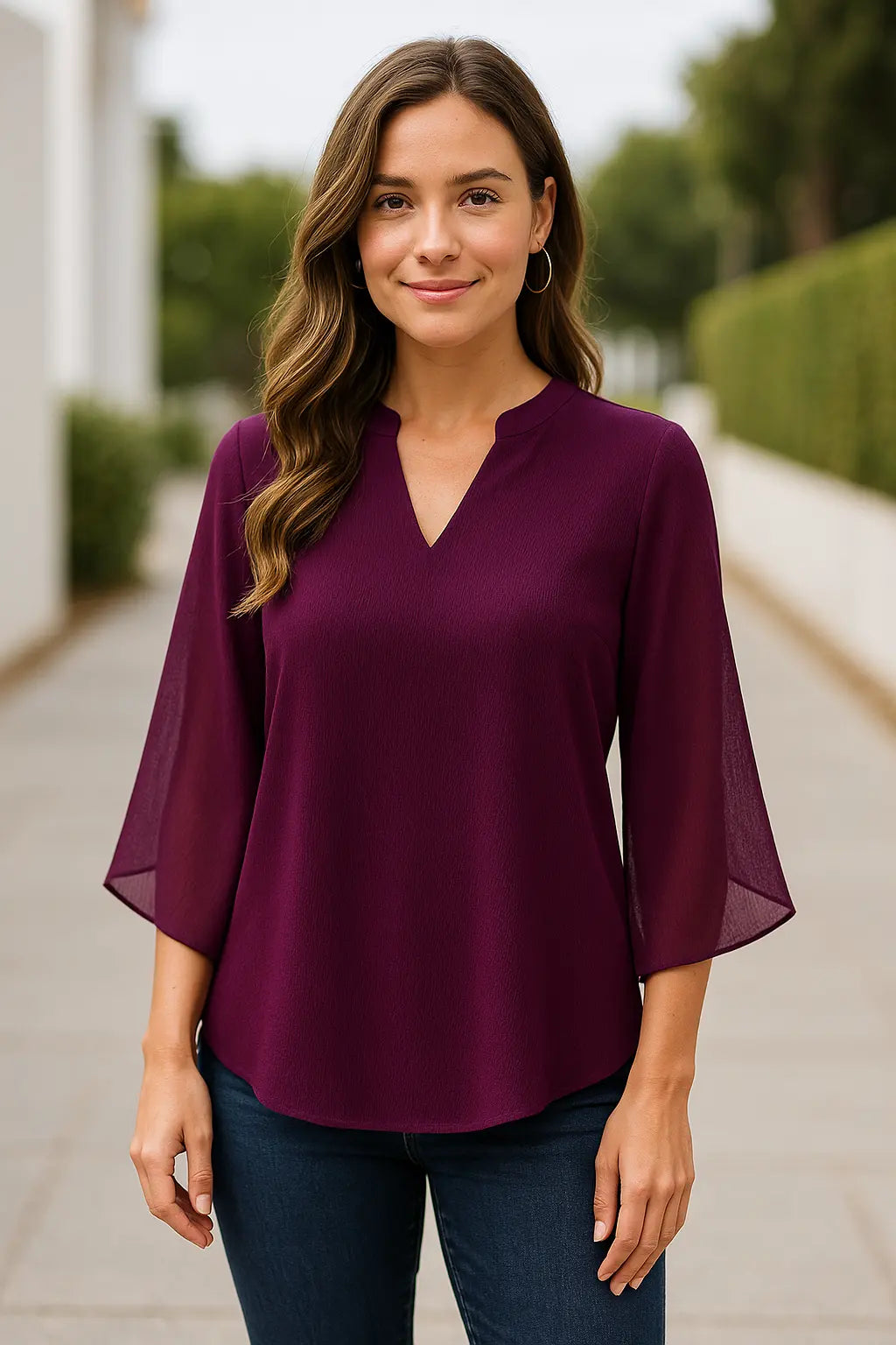 Dames Chiffon V-Hals Top, Los Fit Zomer T-Shirt Met Bloemblaadjes Mouwen, Lichtgewicht Casual Blouse | VIQA VIQA© NEDERLAND