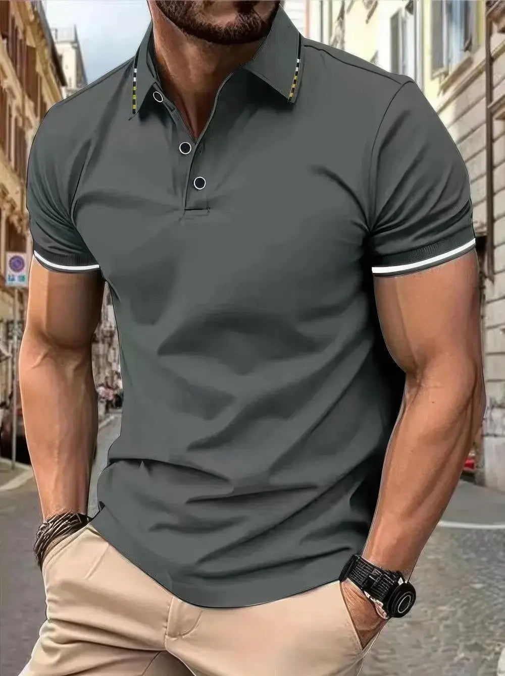 Heren Revers Polo T-shirt Met Korte Mouwen VIQA© NEDERLANDGrijs-3XL