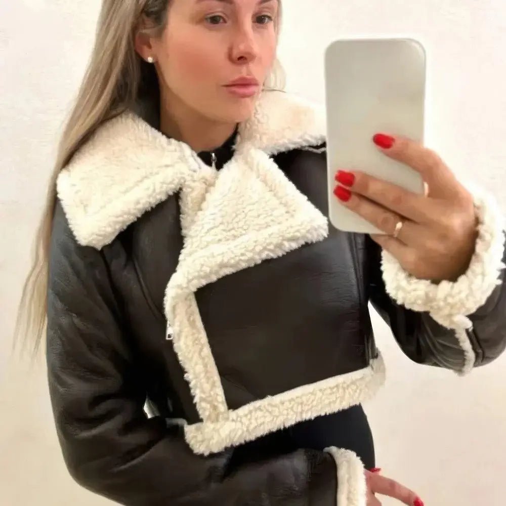 Dames Bijgesneden Leren Bomberjack Met Bont VIQA© NEDERLAND