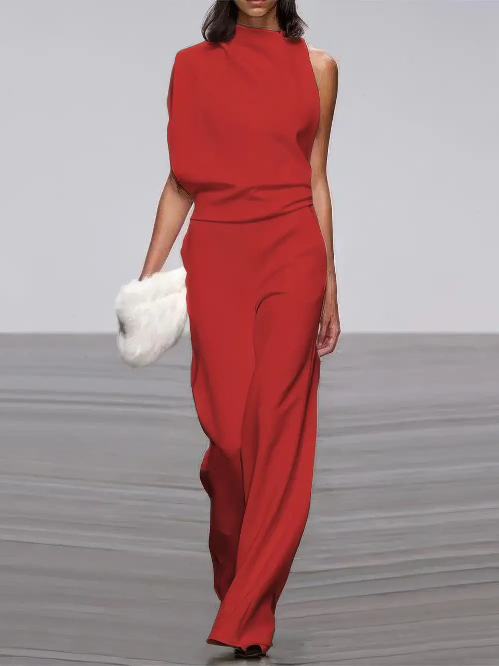 Dames Jumpsuit Met Ronde Hals En Mouwloze Broek Met Wijde Pijpen VIQA© NEDERLANDRood-XL