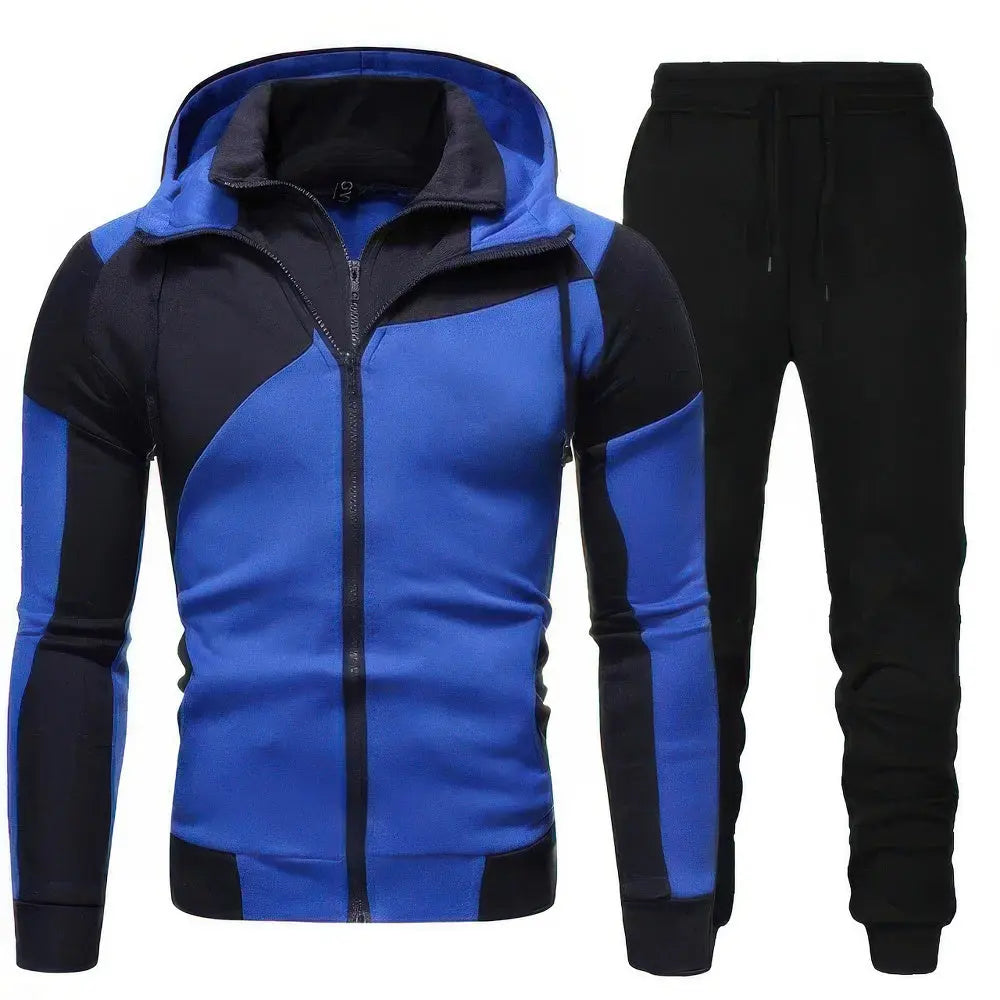 Heren Hoodie Sweatpants Ritssluiting 2-Delig Trainingspak Sportkleding VIQA© NEDERLANDBlauw-3XL