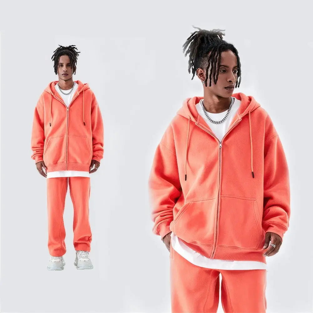 Heren Fleece Casual Hoodie Met Rits VIQA© NEDERLANDOranje-XXL