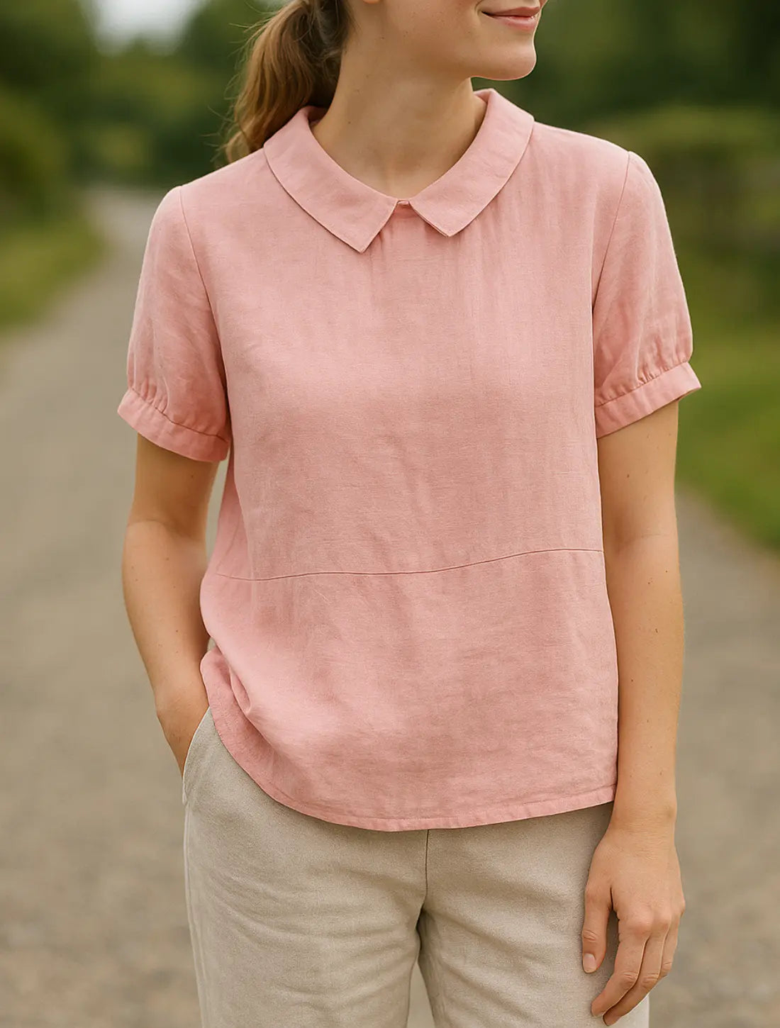 Dames Casual Blouse, Korte Mouwen Revers Pullover Shirt, Effen Kleur Top | VIQA VIQA© NEDERLANDRoze-2XL