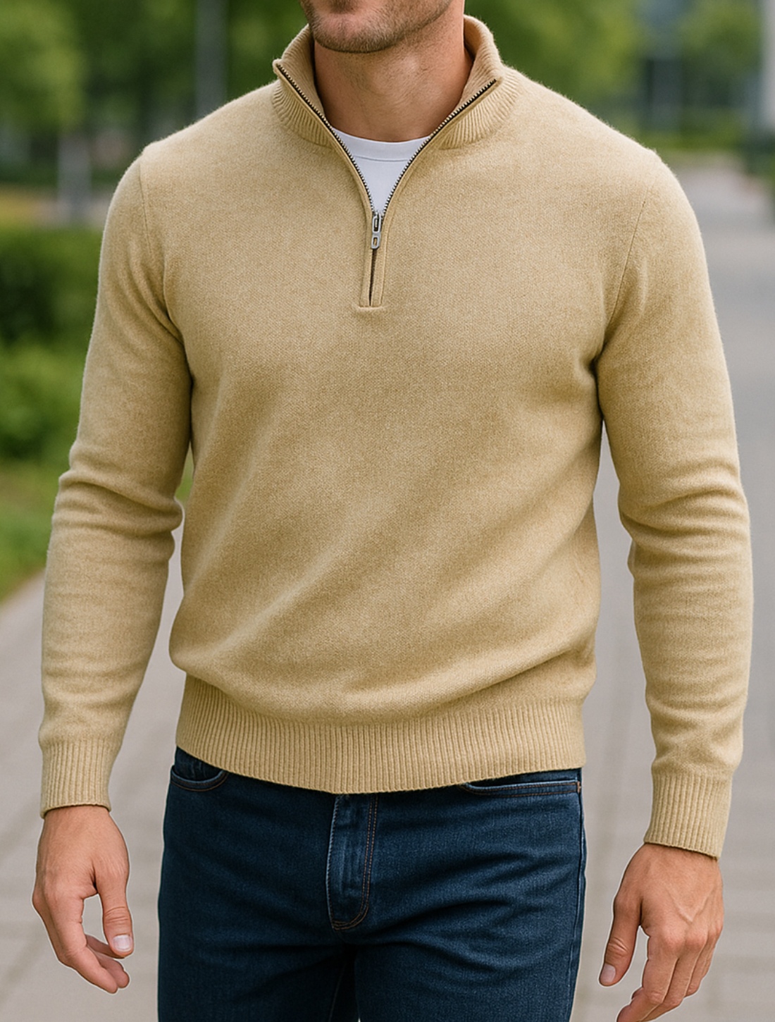 Heren Fleece Trui, V-Hals Lange Mouwen Polo Met Rits , Warme Winter Coltrui | VIQA VIQA© NEDERLAND