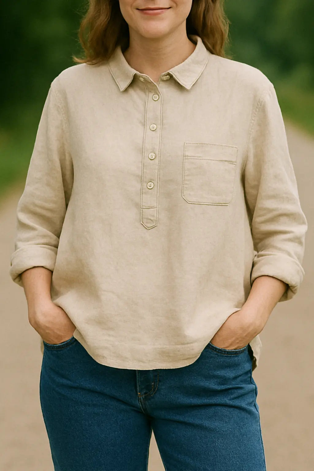 Dames Katoen-Linnen Shirt, Lange Mouwen Met Knopen, Effen Kleur Lente Casual Modieuze Top | VIQA VIQA© NEDERLANDBeige-2XL