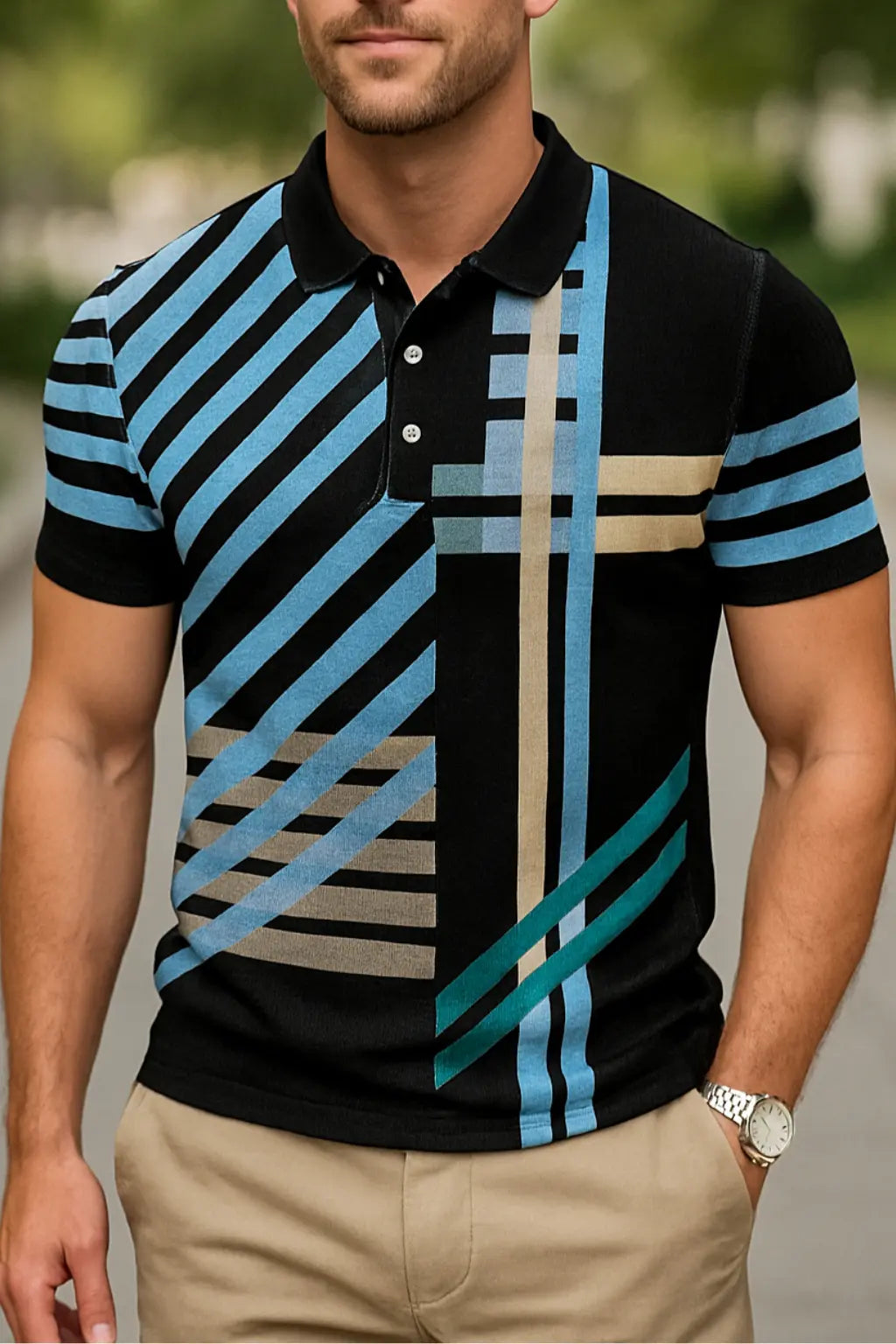 Heren Polo Shirt Met Korte Mouwen, Zomer Casual Sneldrogende Pullover Top, Mode Kleding | VIQA VIQA© NEDERLANDZwart-Blauw / 2XL