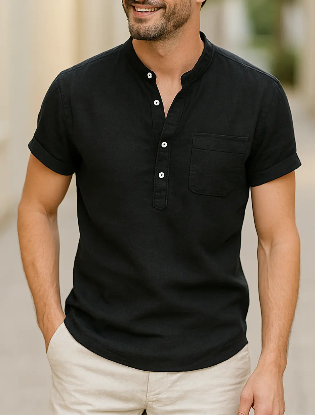 Heren T-shirt Van Katoen En Linnen, Casual T-shirt Met Korte Mouwen Voor De Zomer, Lichtgewicht En Ademend | VIQA VIQA© NEDERLANDZwart-2XL