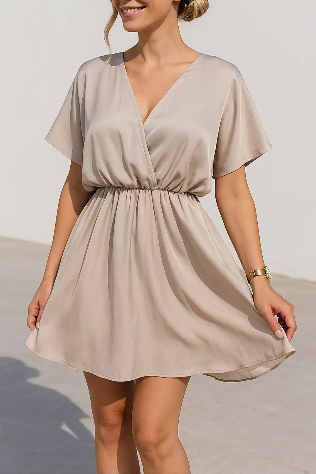 Dames Sexy Zomer Mini Jurk, Korte Mouw A-lijn Casual Zomer Strand Feest Jurk | VIQA VIQA© NEDERLANDBeige / XL