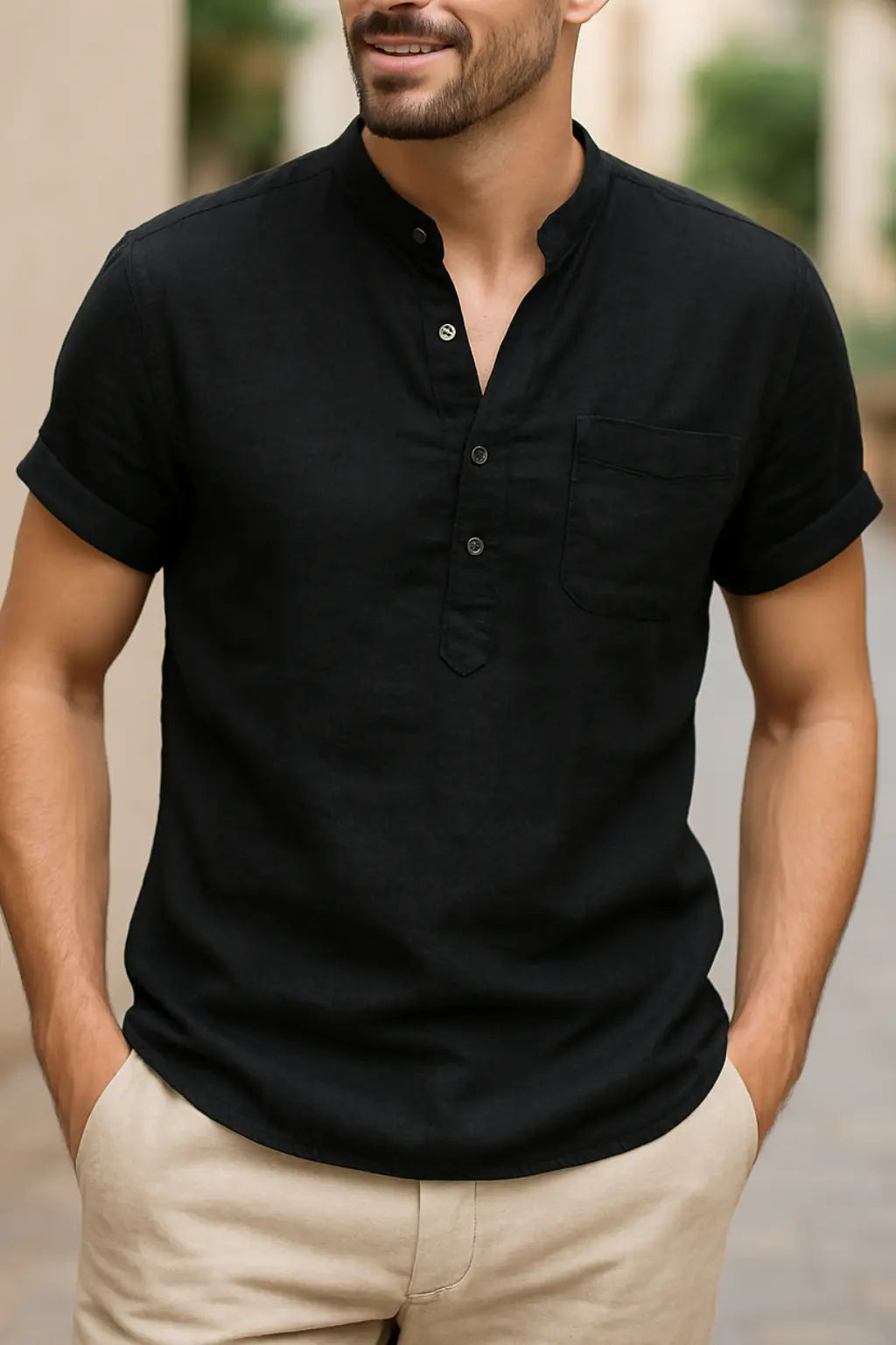 Heren Zomer Linnen T-Shirt, Korte Mouw Ademend Casual Shirt, Lichtgewicht Dagelijks Dragen | VIQA VIQA© NEDERLANDZwart / 2XL