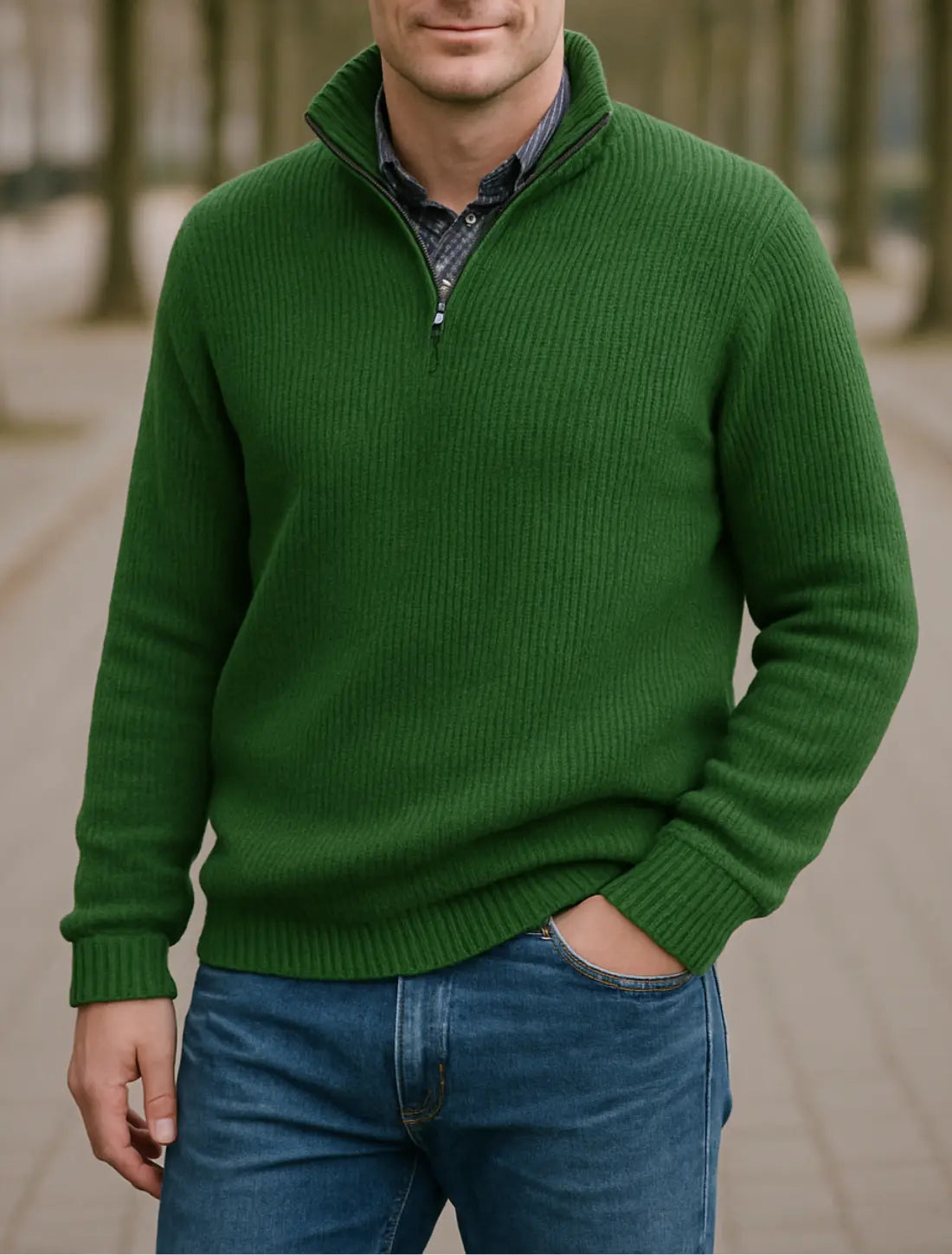 Heren Trui Met Ritskraag, Retro Losvallende Gebreide Trui, Comfortabele Casual Trui Voor Herfst En Winter | VIQA VIQA© NEDERLANDGroen / 2XL