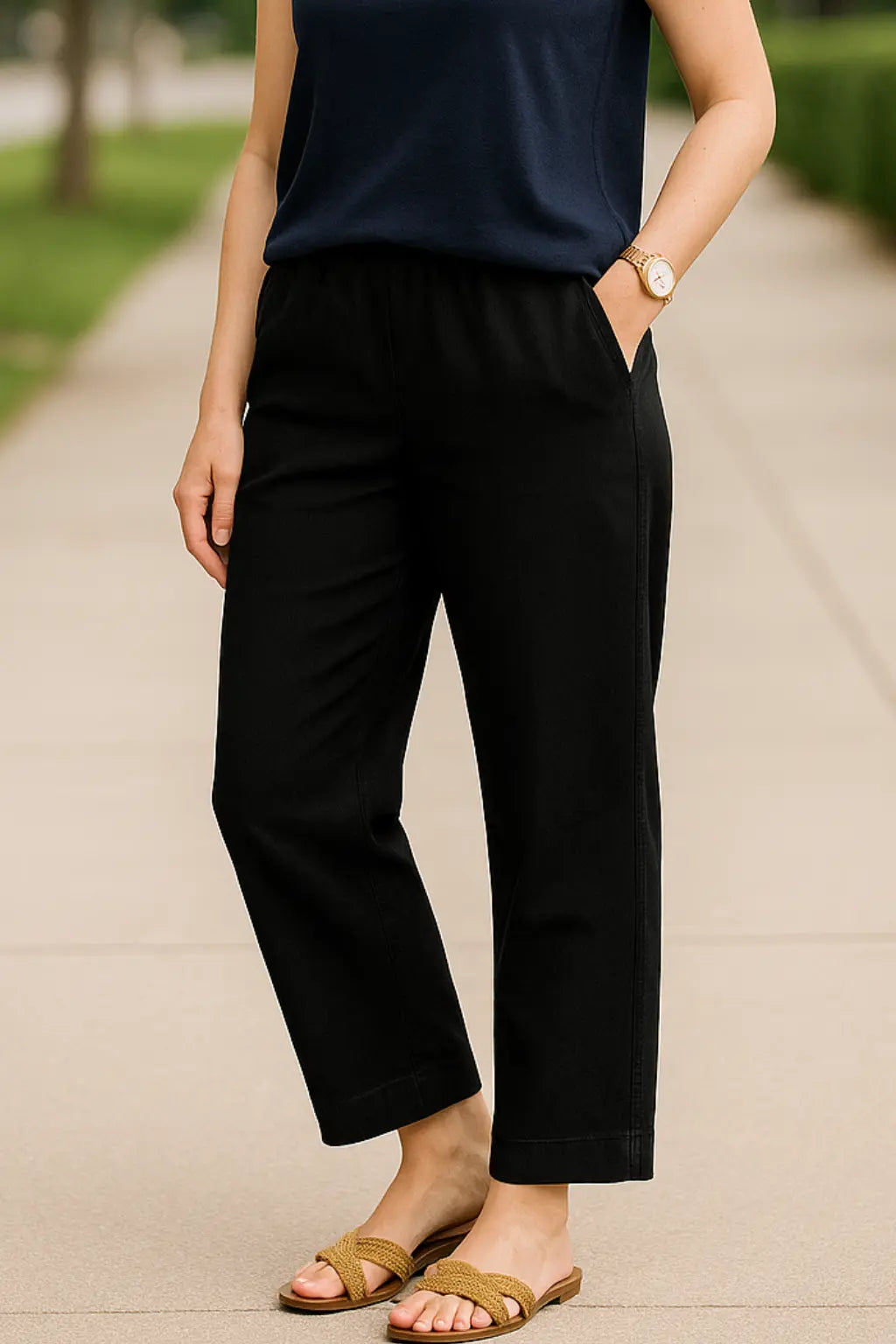 Dames Katoenen Linnen Broek, Losse Broek Met Zakken, Casual Zomerbroek | VIQA VIQA© NEDERLANDZwart / 2XL