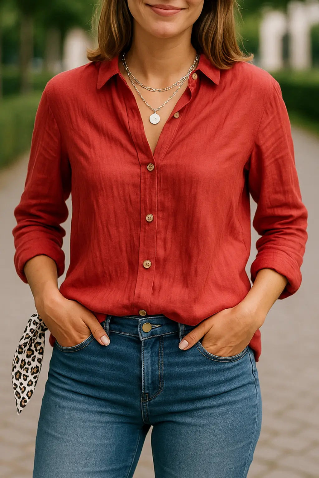 Katoenen Dames Blouse, Vrijetijdskleding Lange Mouwen Shirt, Effen Gekleurde Kraag Top | VIQA VIQA© NEDERLANDOranje / 2XL