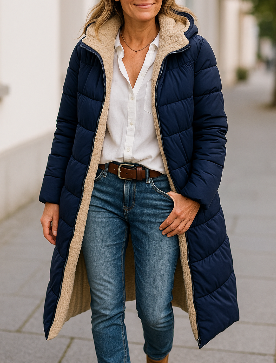 Dubbelzijdige Jas Met Capuchon Voor Dames, Lange Trendy Winterjas Voor Woon-Werkverkeer | VIQA VIQA© NEDERLAND