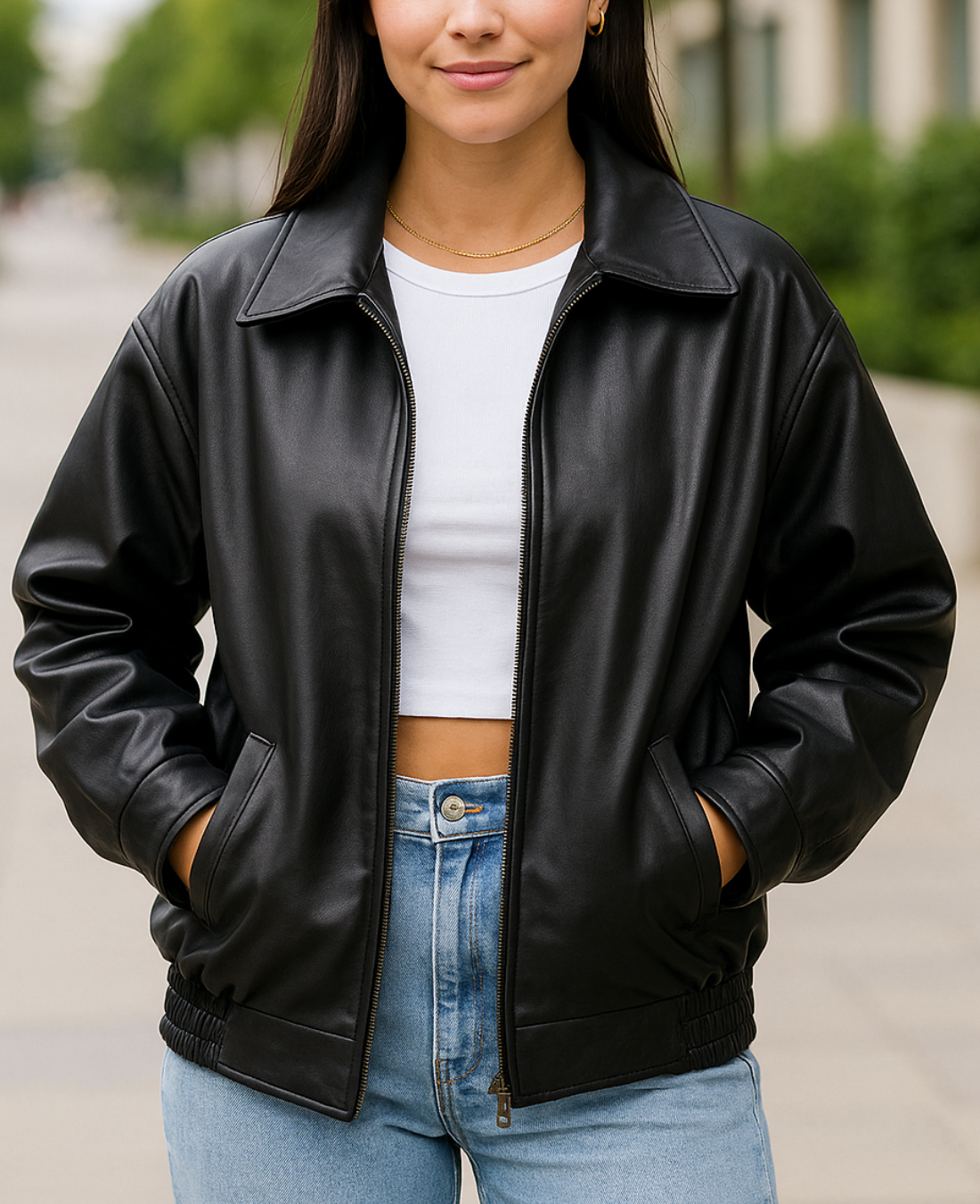 Dames PU-Leren Jas, Losvallende Jas Met Ritssluiting, Herfst En Winter Casual Mode Bovenkleding | VIQA VIQA© NEDERLAND