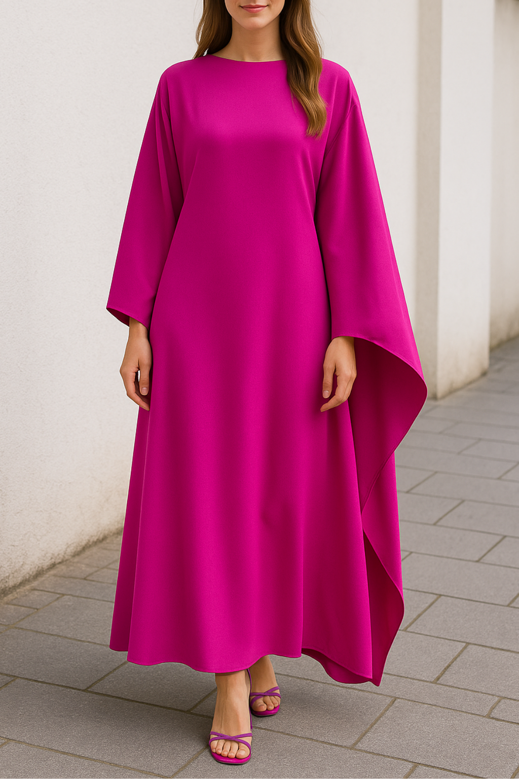 Satijnen Maxi Jurk Voor Dames, Elegante Losse Pasvorm Ronde Hals Vleermuismouwen Herfstfeest Abaya Robe | VIQA VIQA© NEDERLAND