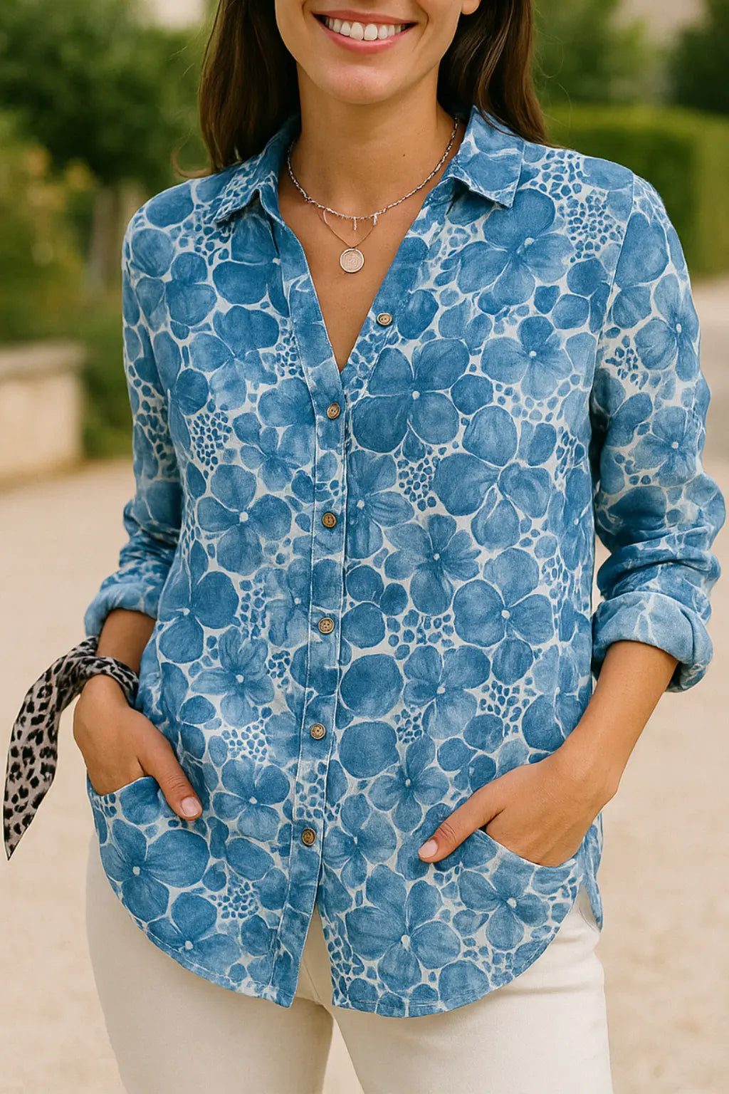 Dames Zomer Bloemen Print Shirt, Lange Tuniek Stijl Met Halve Mouwen, Lichtgewicht Trendy Top | VIQA VIQA© NEDERLANDBlauw / 2XL