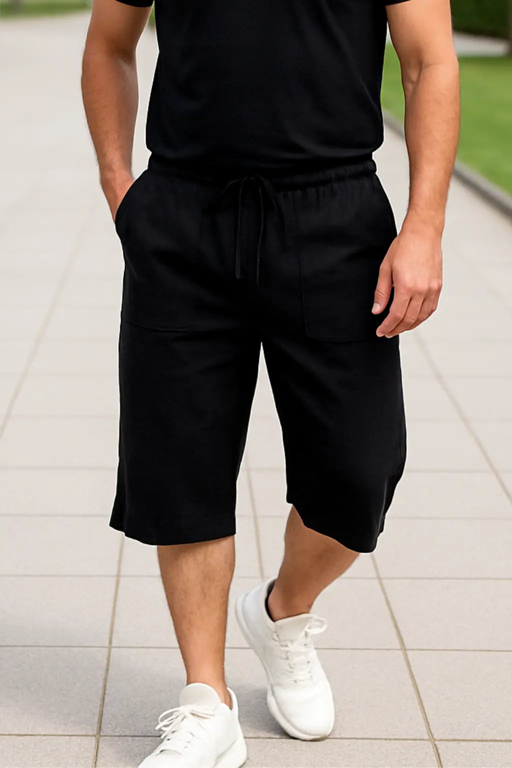 Heren Zomer Vrijetijdsshorts, Katoen Gemengd 3/4 Lengte Los Pasvorm Met Zakken En Koord | VIQA VIQA© NEDERLANDZwart / 2XL