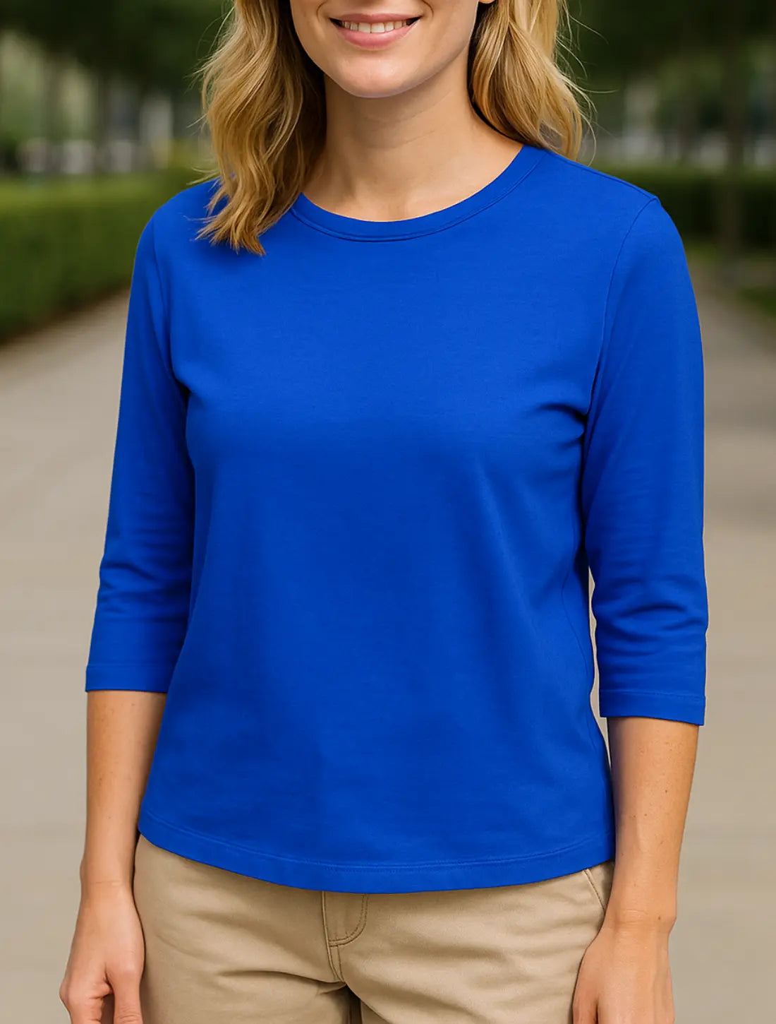 Dames Zomer Gedrukt T-Shirt, Ronde Hals 3/4 Mouwen Casual Blouse, Lichtgewicht Veelkleurig Top | VIQA VIQA© NEDERLANDBlauw-2XL