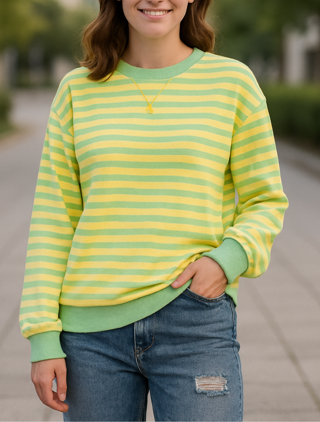 Gestreepte Trui Voor Dames, Losvallende Casual Zachte Ronde Hals Pullover Hoodie, Herfst En Winter Comfort | VIQA VIQA© NEDERLAND