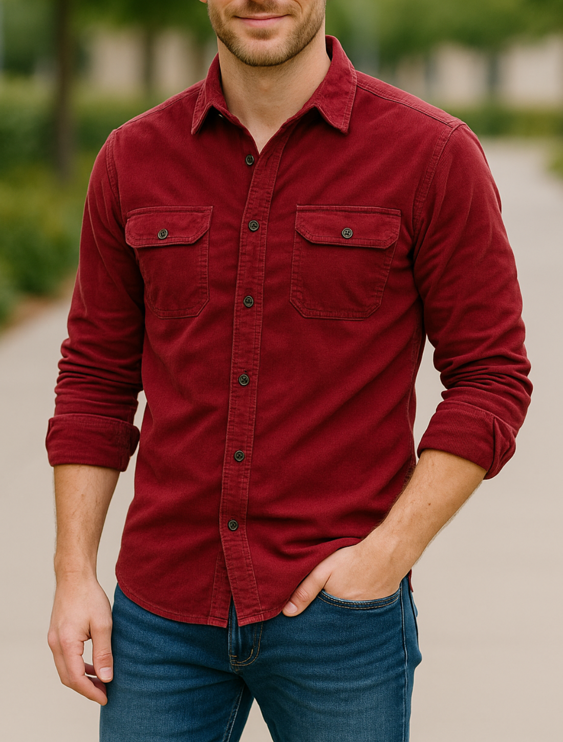 Heren Corduroy Overhemd, Enkelrijks Slim Pasvorm, Zakelijke Casual Effen Katoen Herfst En Winter Top | VIQA VIQA© NEDERLAND