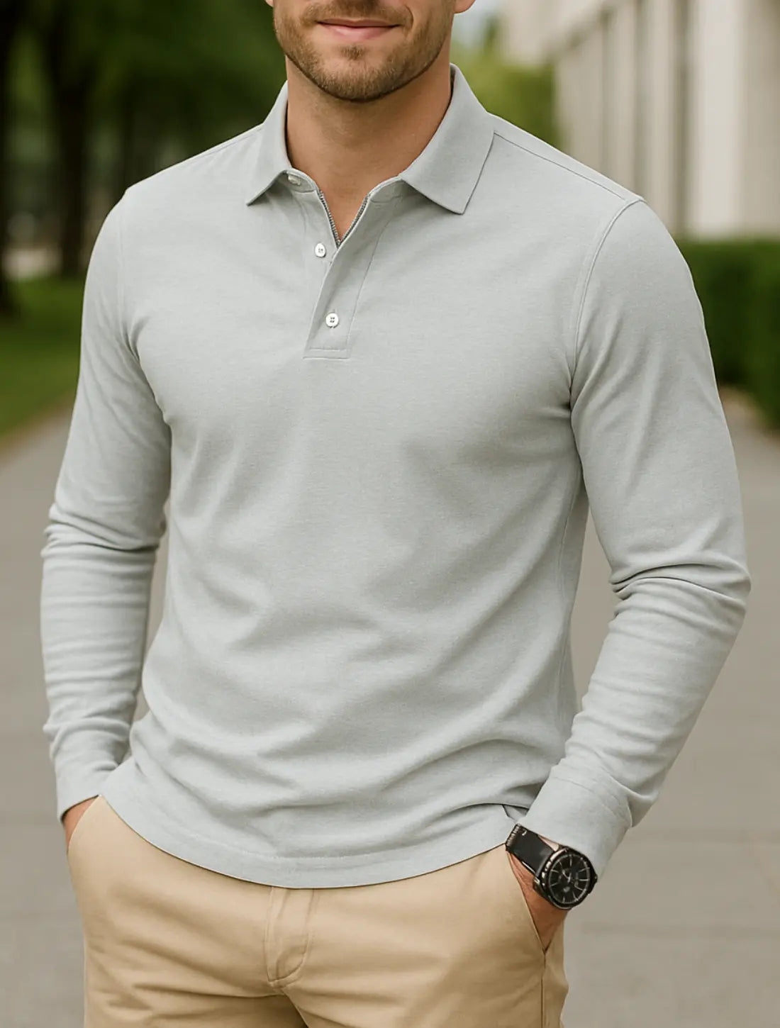 Effen Poloshirt Voor Heren, Aakelijke Casual Top Met Lange Mouwen, Reis- En Outdoor Vrijetijdskleding | VIQA VIQA© NEDERLANDGrijs / 2XL