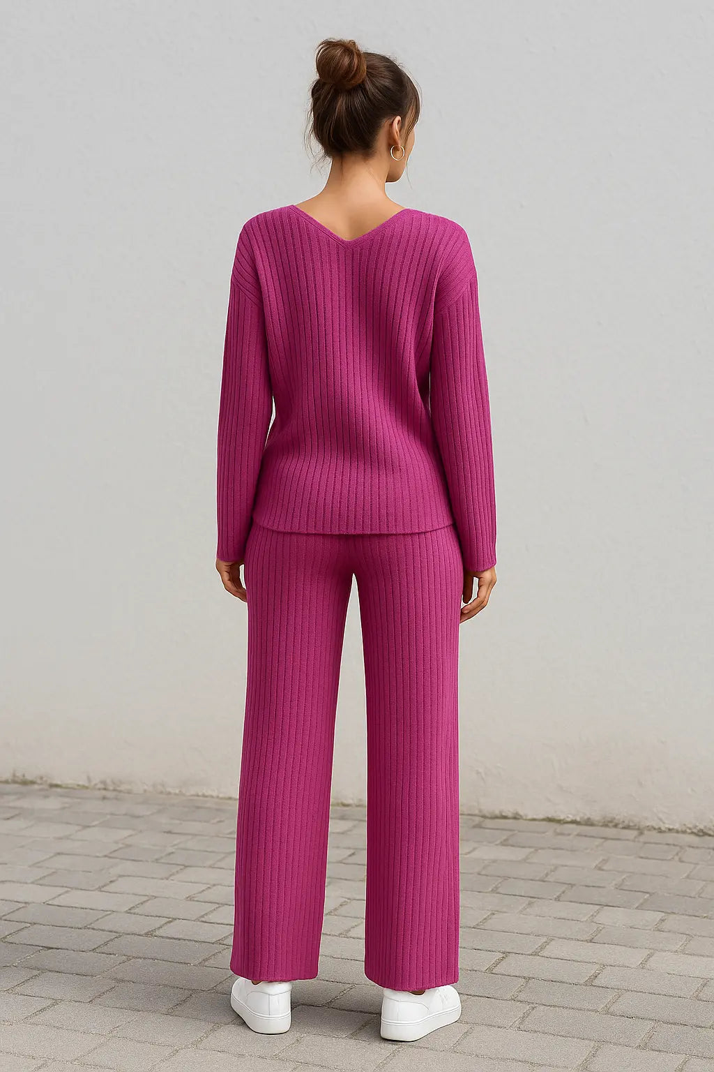 Dames 2-Delige Trui En Broek Set, Herfst Winter Casual Outfit, Lange Mouwen V-Hals Gestreept Lounge Kostuum | VIQA VIQA© NEDERLAND