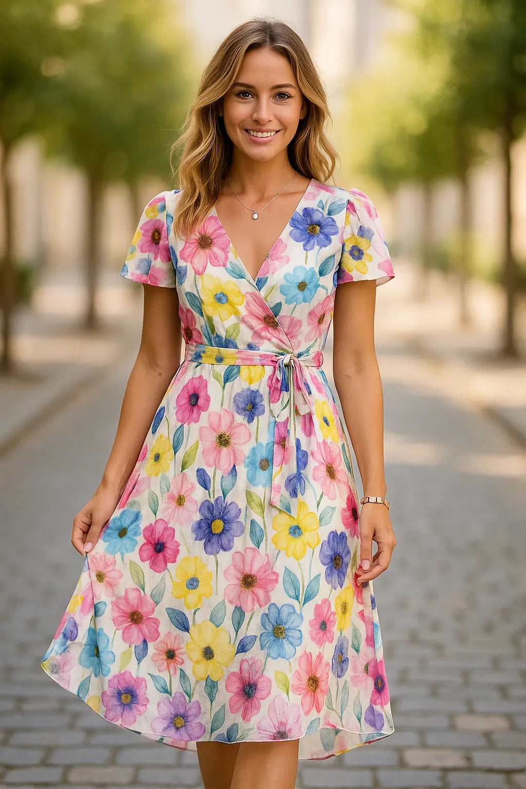 Dames Zomer Bloemen A-Lijn Jurk, Korte Mouwen Los Fit Lange Maxi Jurk Met Stippen | VIQA VIQA© NEDERLAND