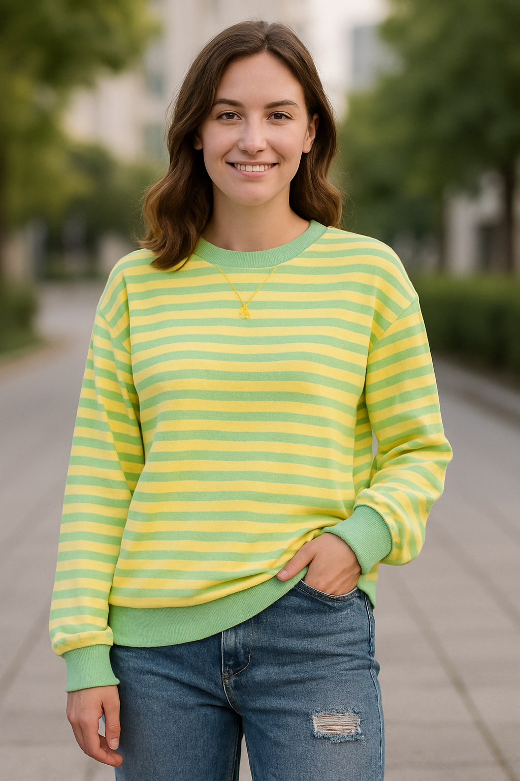 Gestreepte Trui Voor Dames, Losvallende Casual Zachte Ronde Hals Pullover Hoodie, Herfst En Winter Comfort | VIQA VIQA© NEDERLAND