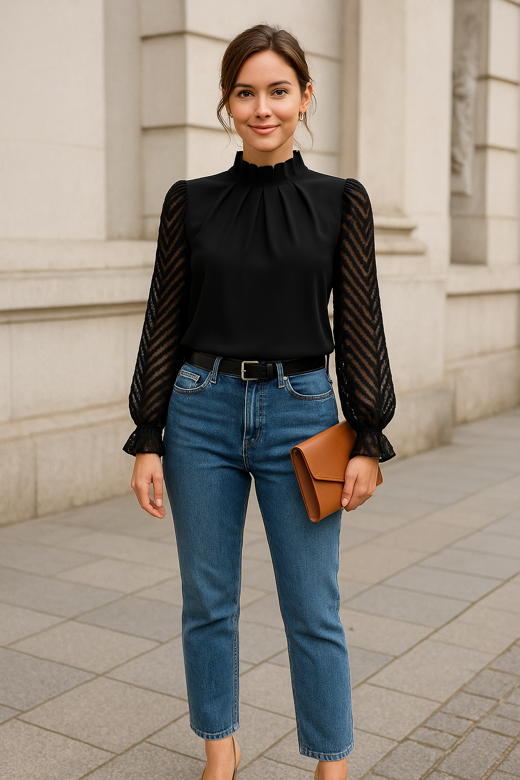 Dames Chiffon Blouse, Elegante Patchwork Golfpatroon Pullover Met Lange Mouwen Voor Op Kantoor | VIQA VIQA© NEDERLAND