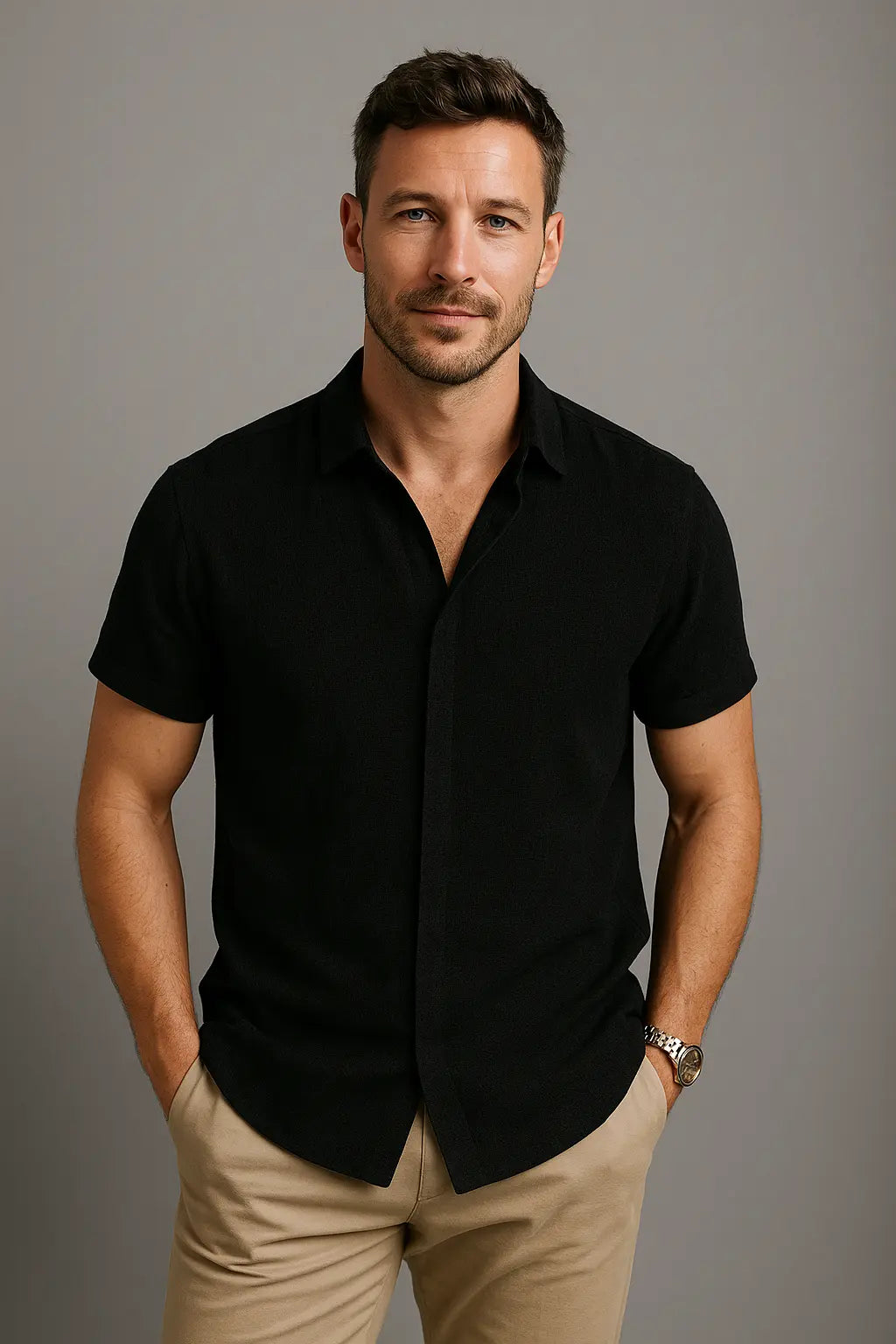 Finn Heren Zomer Ademend Linnen T-Shirt VIQA© NEDERLANDZwart-2XL