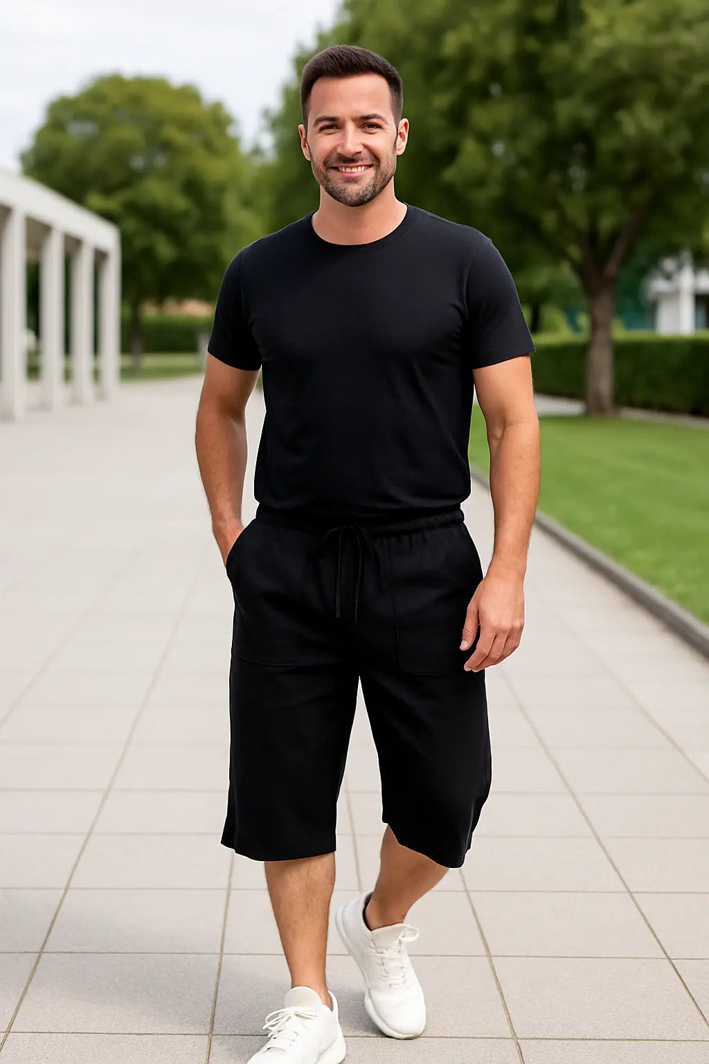 Heren Zomer Vrijetijdsshorts, Katoen Gemengd 3/4 Lengte Los Pasvorm Met Zakken En Koord | VIQA VIQA© NEDERLAND