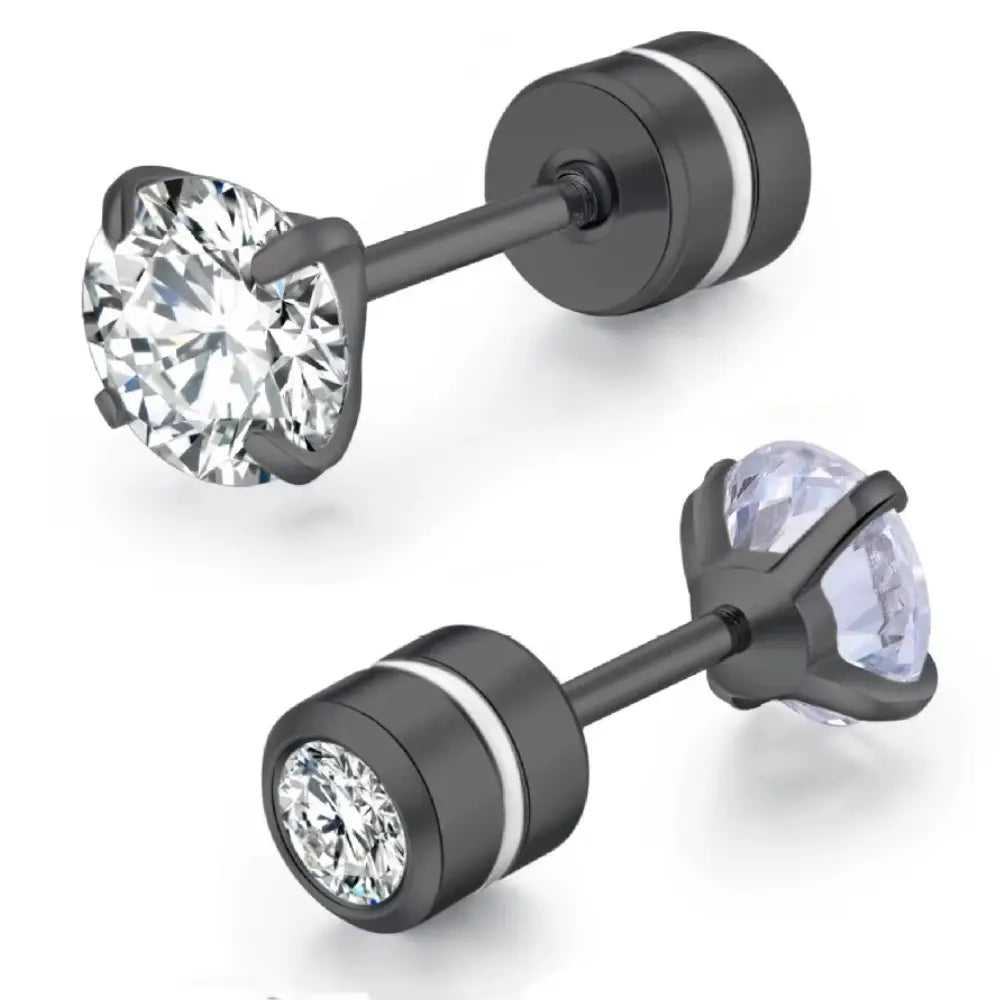 Unisex Roestvrij Staal Kristal Zirkoon Oorstekers VIQA© NEDERLANDZwart-8mm