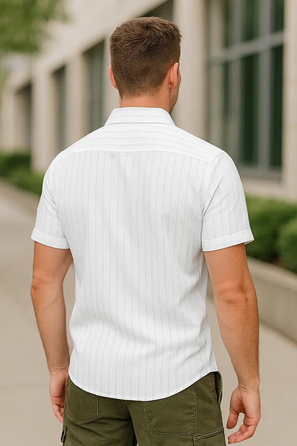 Heren Linnen Shirt, Zomerse Gestreepte Jacquard Met Korte Mouwen, Casual Effen Kleur, Comfortabele Pasvorm | VIQA VIQA© NEDERLAND