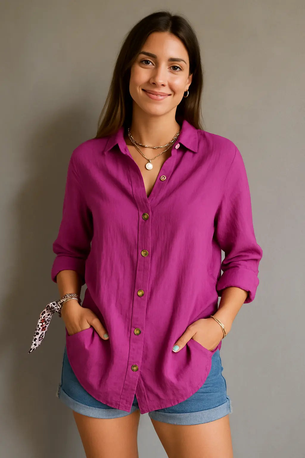 Anne Dames Zomer Comfort Blouse Met Knoopsluiting VIQA© NEDERLANDPaars-XL